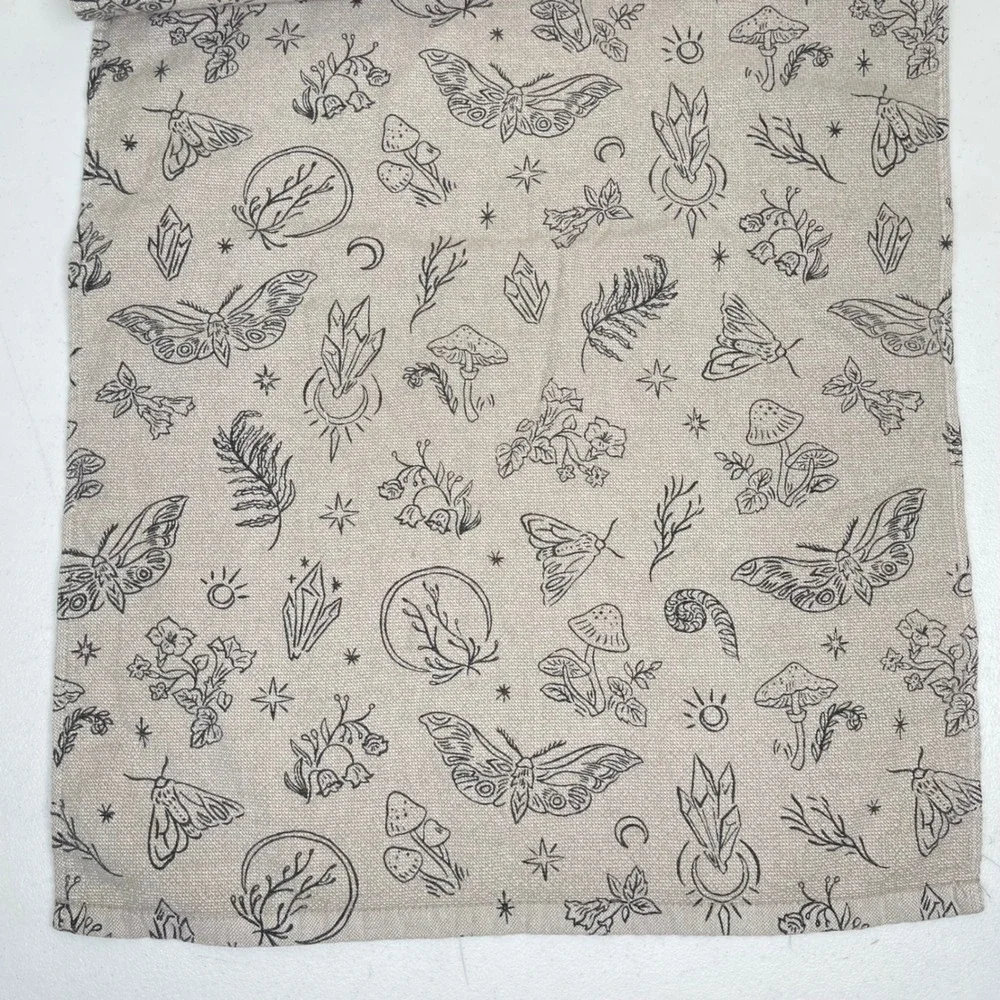 Rachel Zoe Hand Towel Kitchen Beige Moth Mushroom Celestial Botanical Whimsigoth